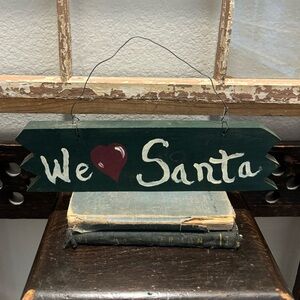Vintage handmade Santa wood sign